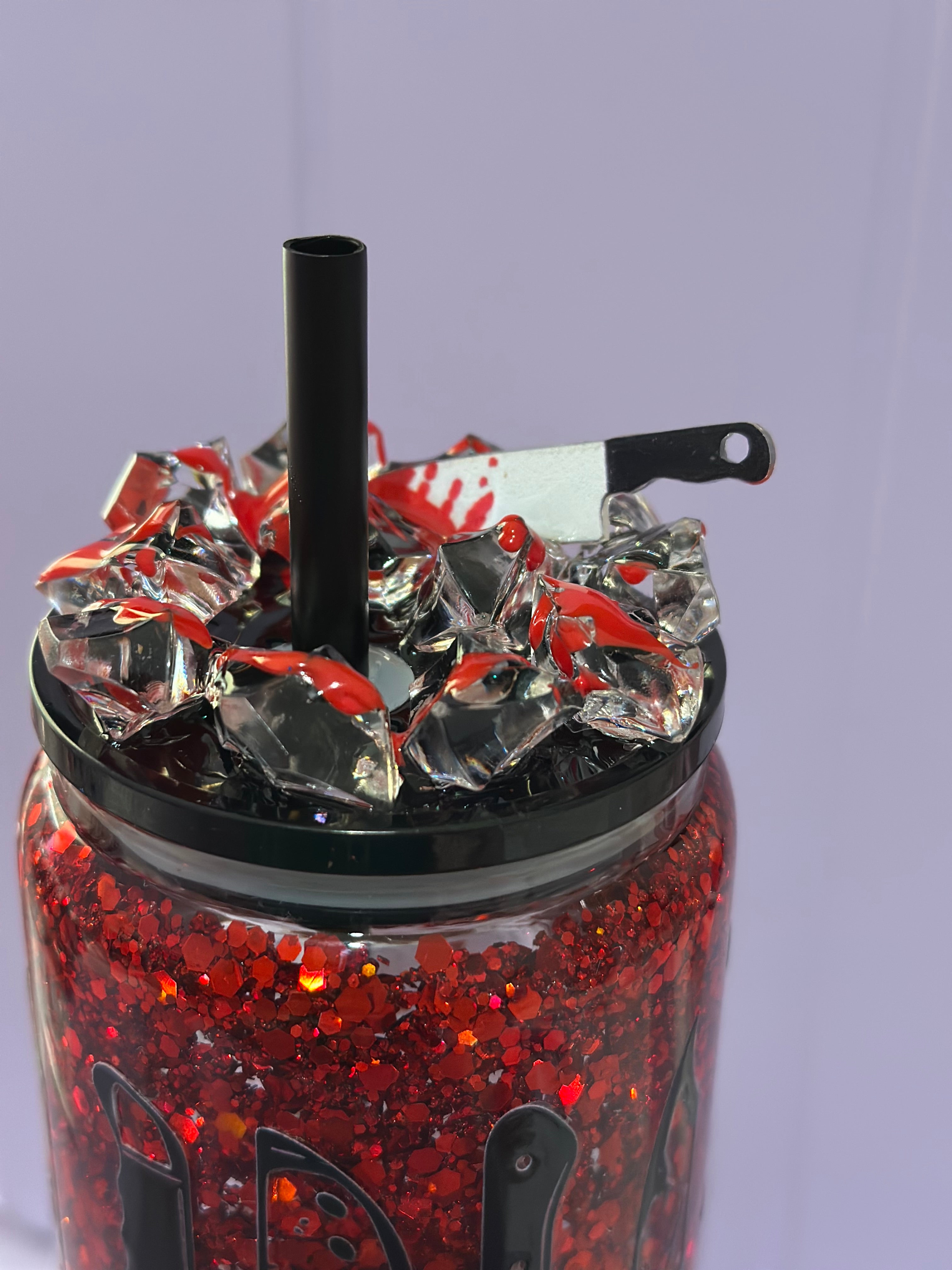 Bloody Horror Knife Snow Globe Cup  Ghost Face Inspired Red Glitter Cup