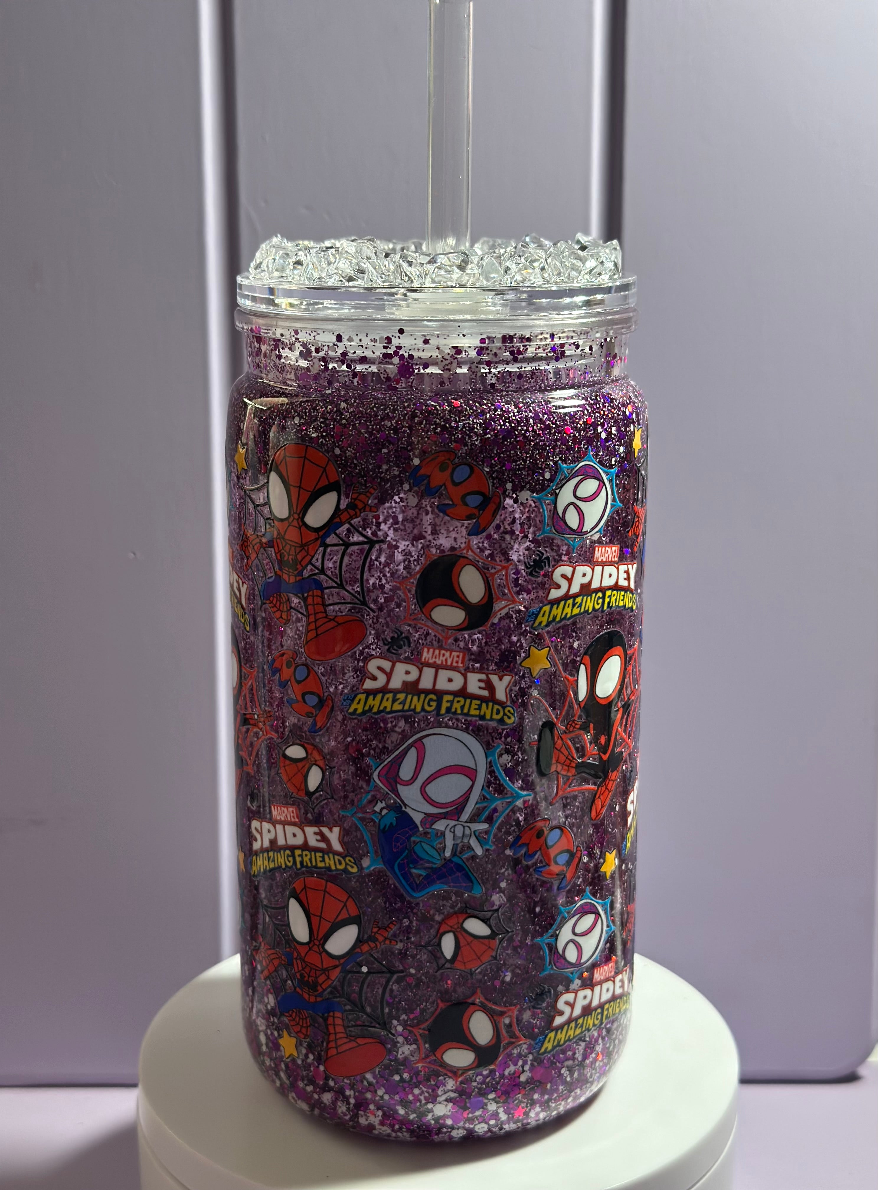 Spidey & Friends  Cup – 16oz Double Wall Tumbler, Glitter , Disney Inspired Gift