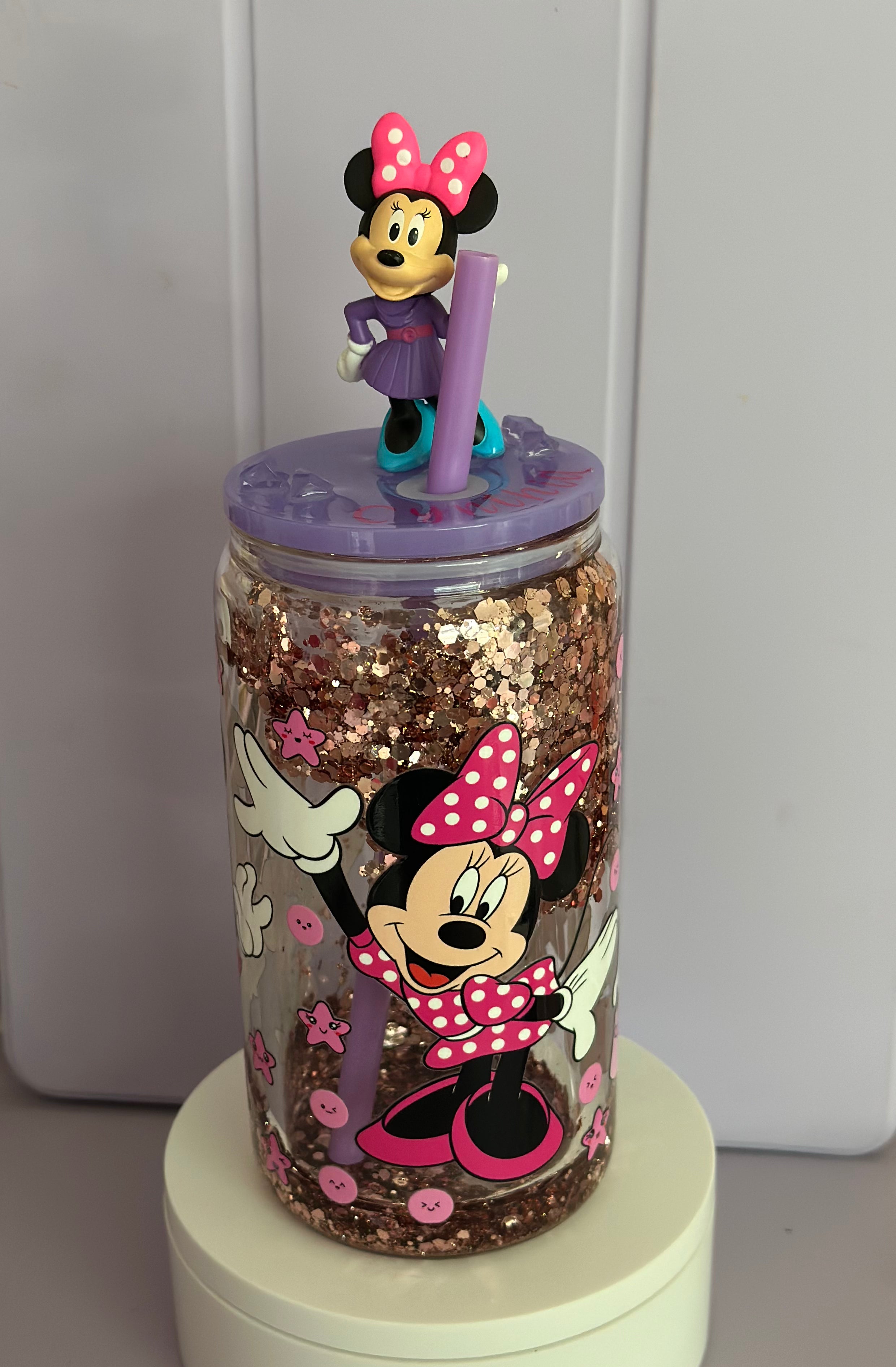 Minnie Mouse Glitter Tumbler with 3D Topper 🎀✨