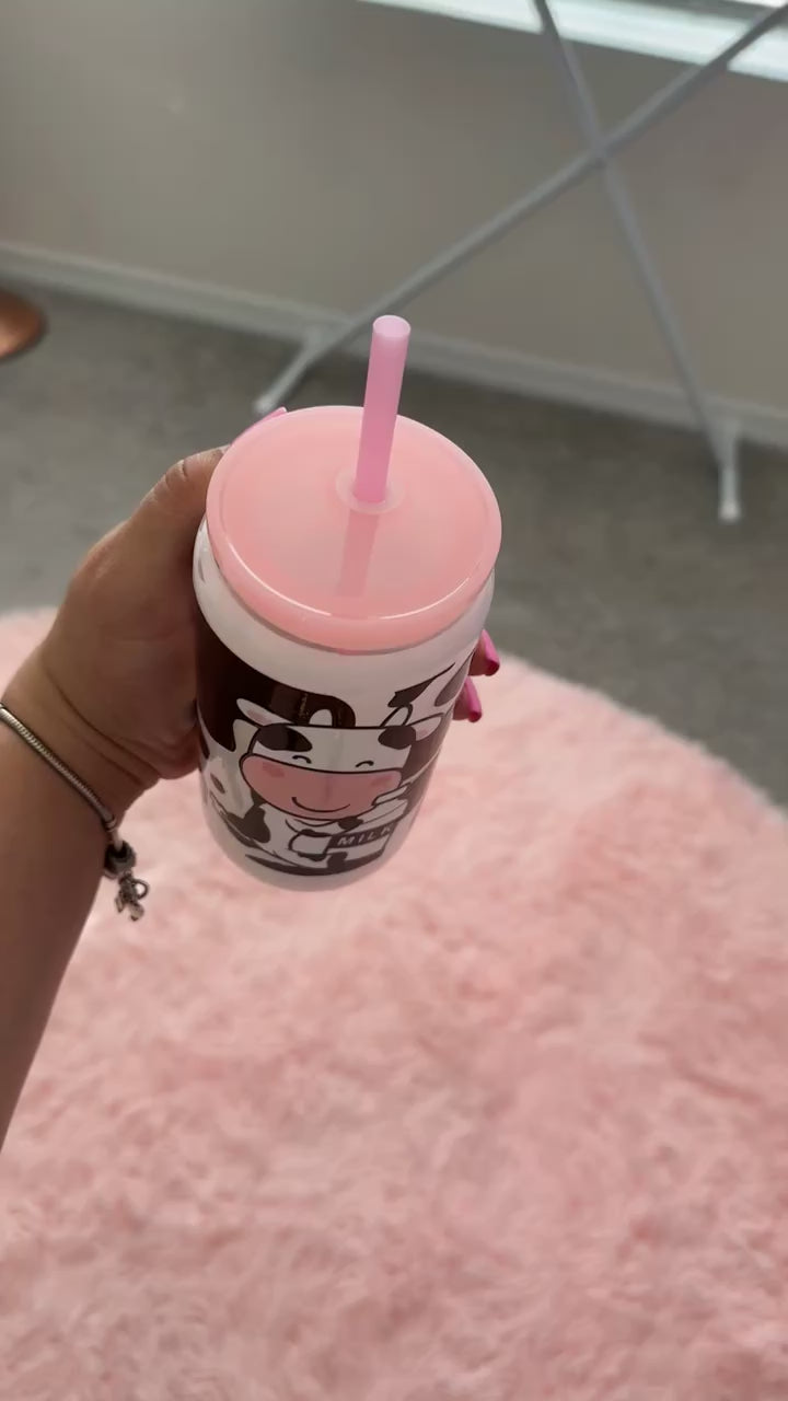 Snow globe Cow print white milk 16oz cup