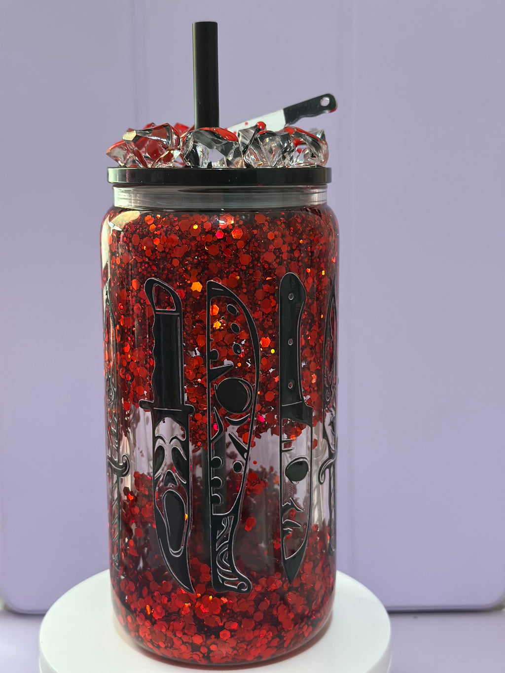 Bloody Horror Knife Snow Globe Cup  Ghost Face Inspired Red Glitter Cup