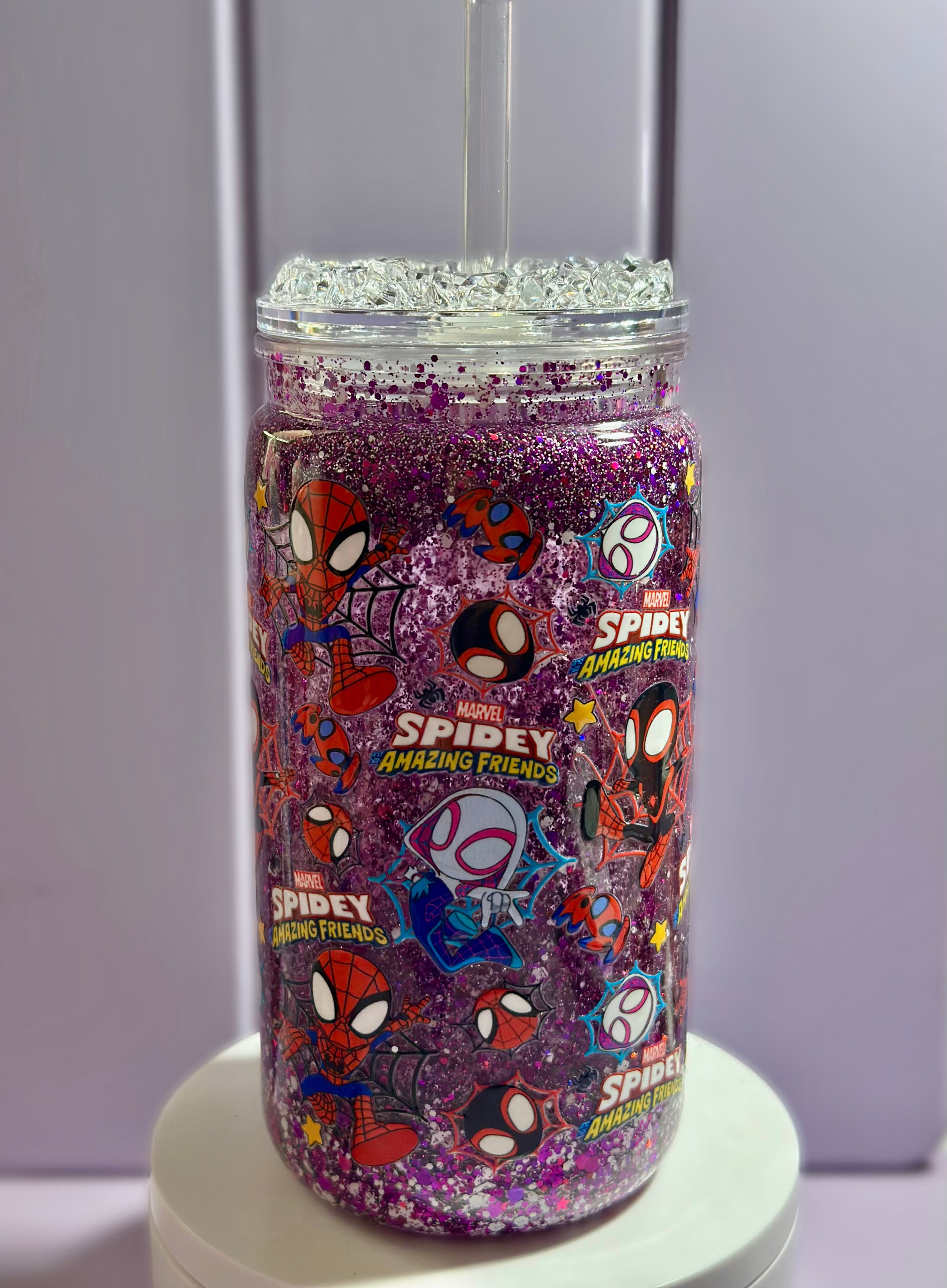 Spidey & Friends  Cup – 16oz Double Wall Tumbler, Glitter , Disney Inspired Gift