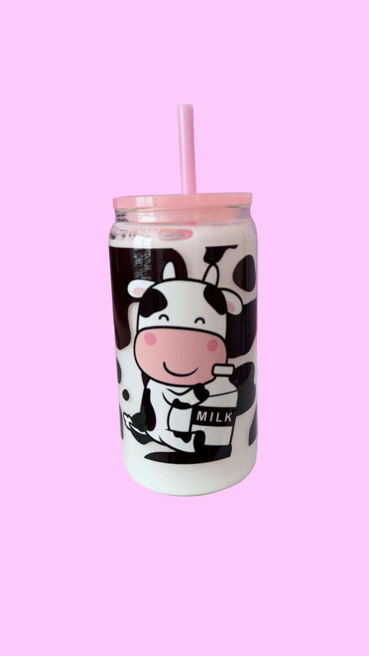 Snow globe Cow print white milk 16oz cup