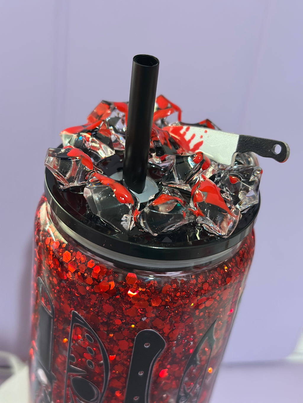 Bloody Horror Knife Snow Globe Cup  Ghost Face Inspired Red Glitter Cup