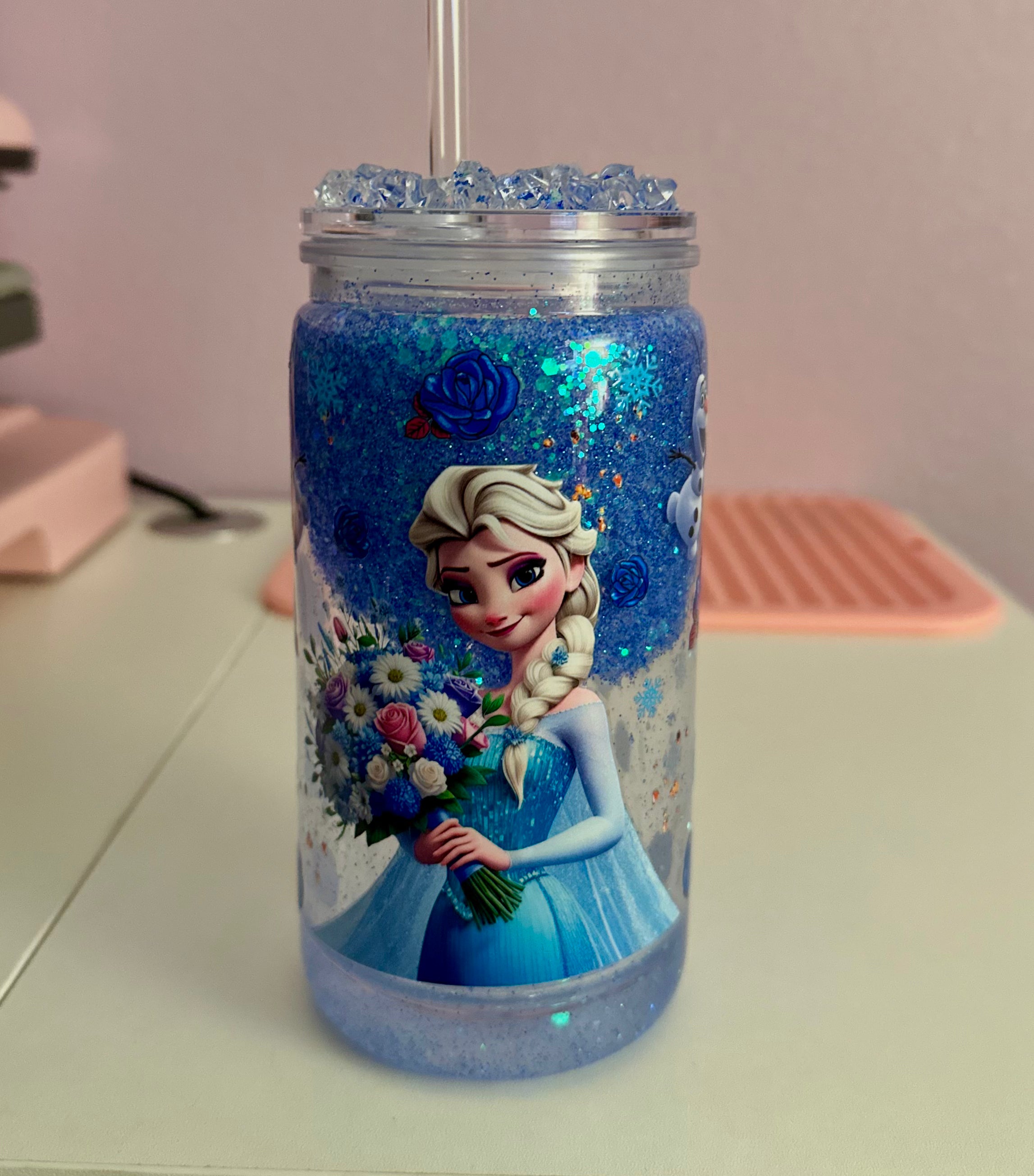 Snow globe 16 oz Elsa cup frozen (custom)