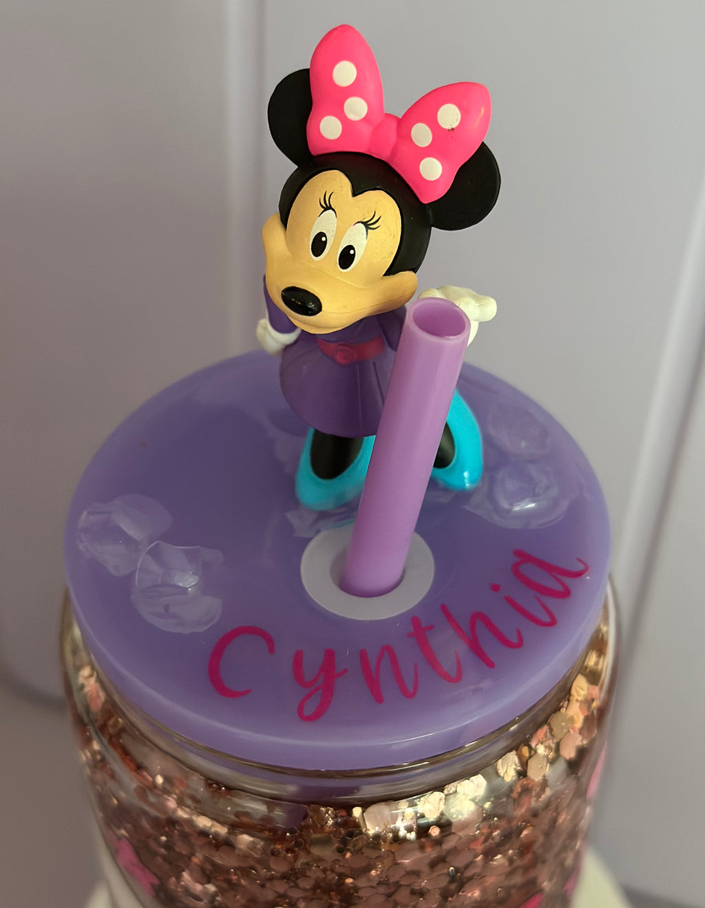Minnie Mouse Glitter Tumbler with 3D Topper 🎀✨