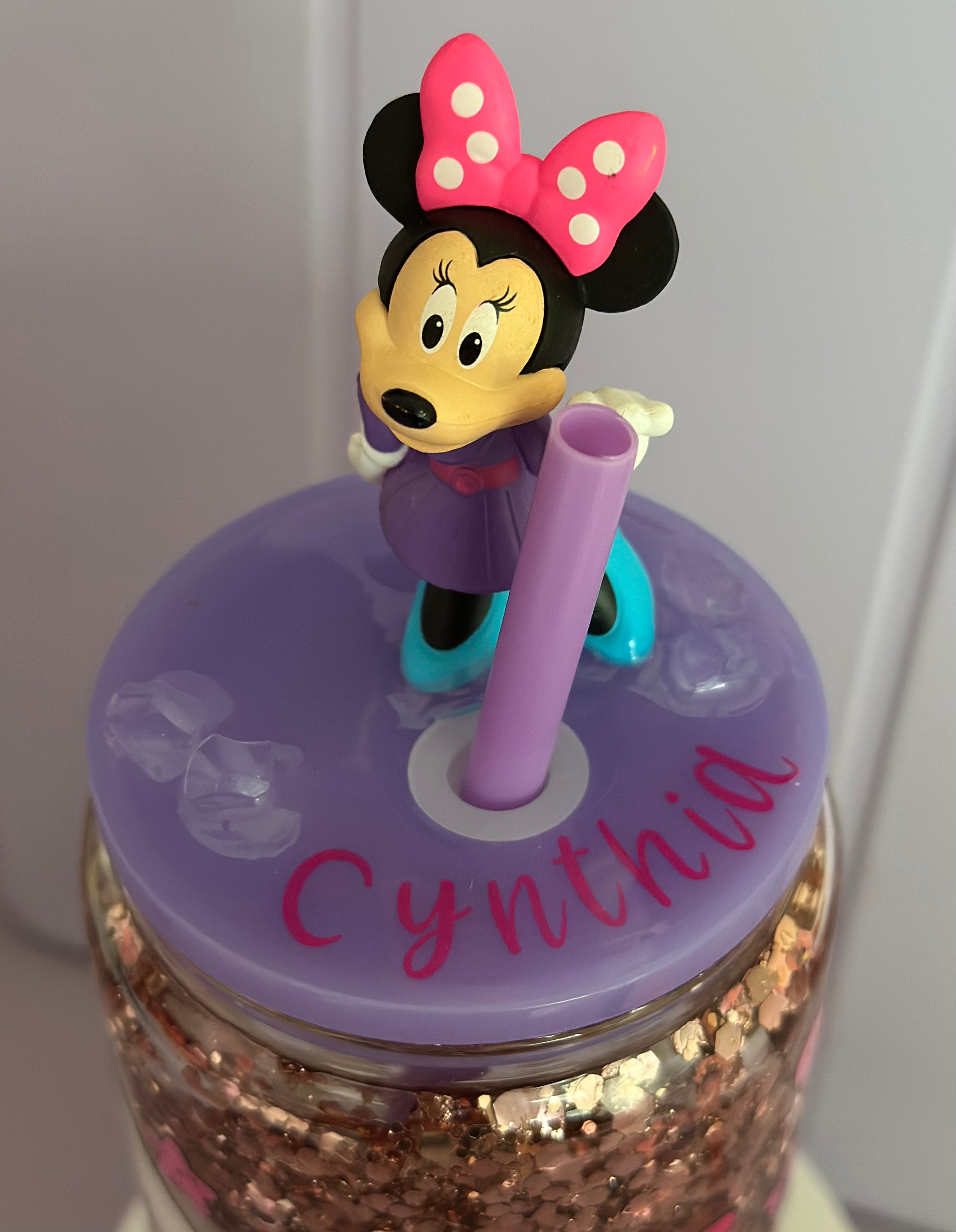Minnie Mouse Glitter Tumbler with 3D Topper 🎀✨