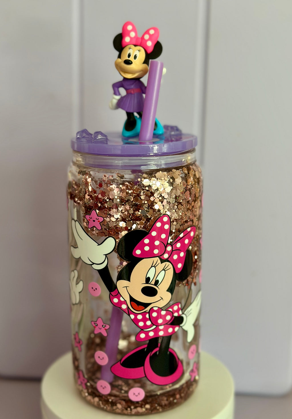 Minnie Mouse Glitter Tumbler with 3D Topper 🎀✨